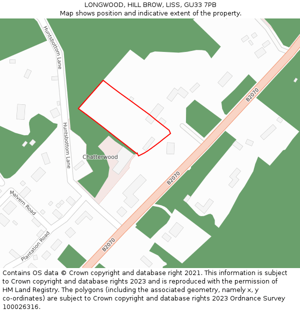 LONGWOOD, HILL BROW, LISS, GU33 7PB: Location map and indicative extent of plot