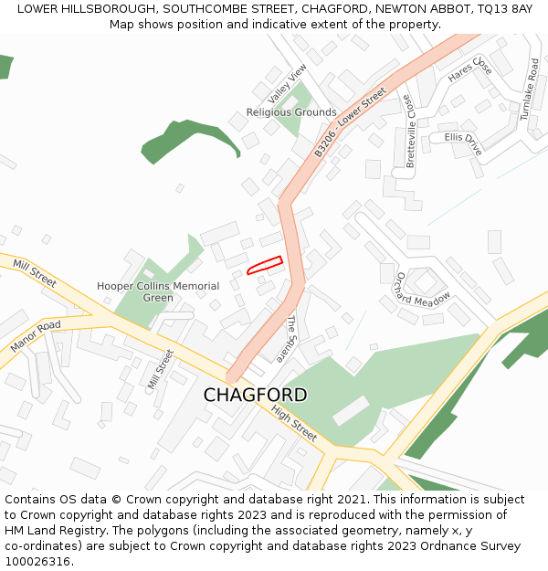 LOWER HILLSBOROUGH, SOUTHCOMBE STREET, CHAGFORD, NEWTON ABBOT, TQ13 8AY: Location map and indicative extent of plot
