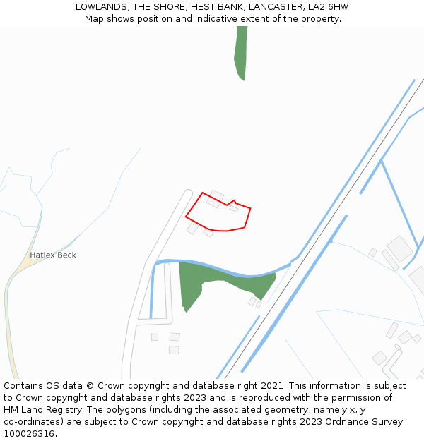 LOWLANDS, THE SHORE, HEST BANK, LANCASTER, LA2 6HW: Location map and indicative extent of plot