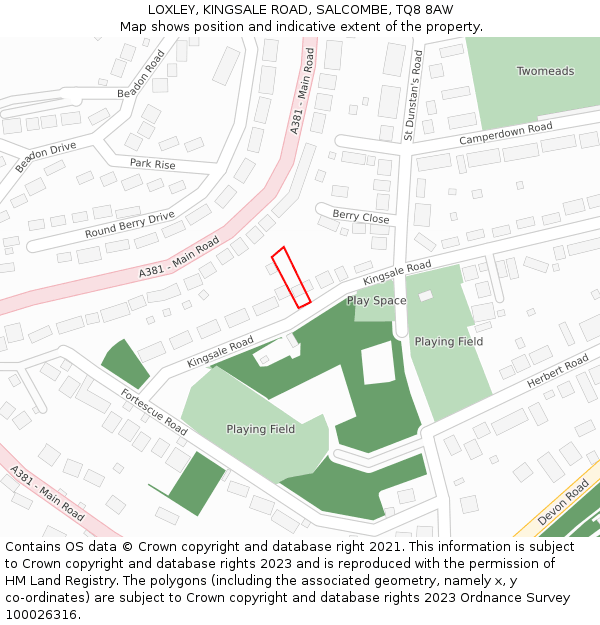 LOXLEY, KINGSALE ROAD, SALCOMBE, TQ8 8AW: Location map and indicative extent of plot