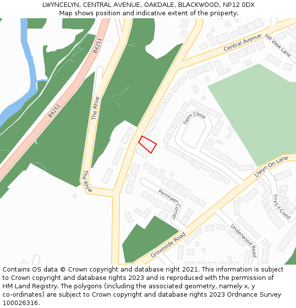 LWYNCELYN, CENTRAL AVENUE, OAKDALE, BLACKWOOD, NP12 0DX: Location map and indicative extent of plot