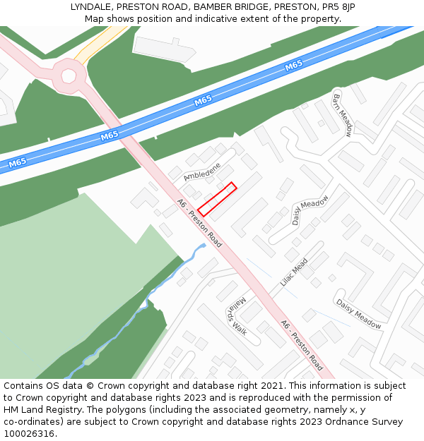 LYNDALE, PRESTON ROAD, BAMBER BRIDGE, PRESTON, PR5 8JP: Location map and indicative extent of plot