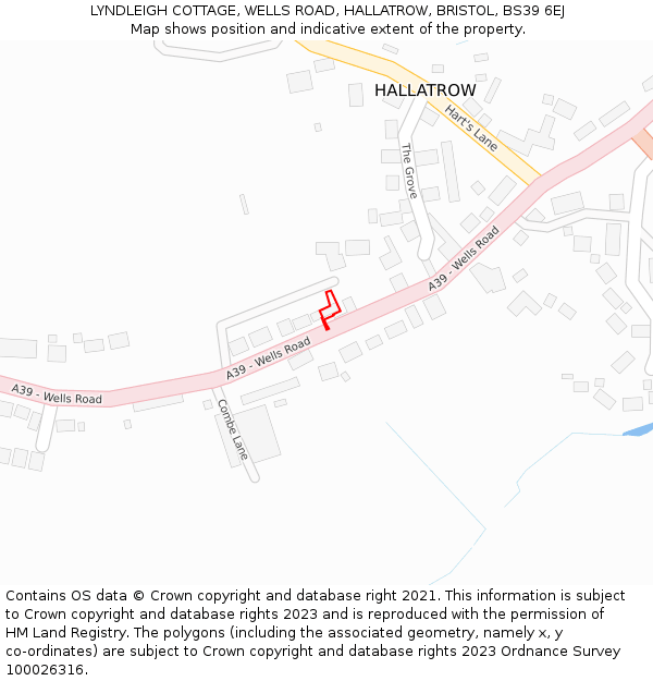 LYNDLEIGH COTTAGE, WELLS ROAD, HALLATROW, BRISTOL, BS39 6EJ: Location map and indicative extent of plot