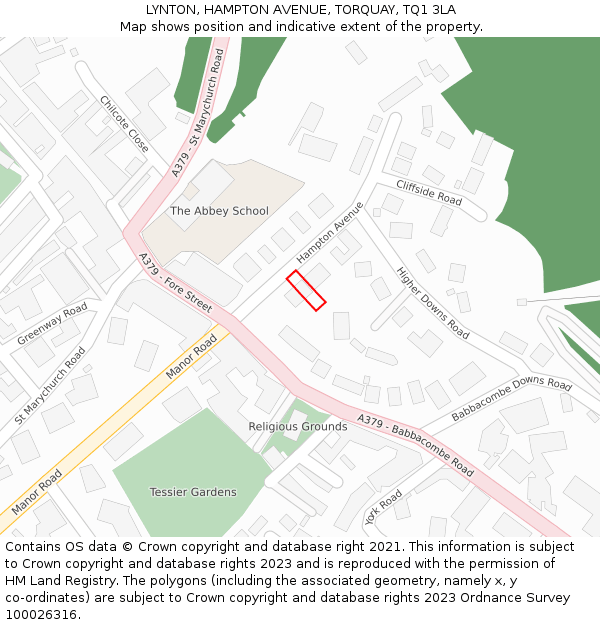 LYNTON, HAMPTON AVENUE, TORQUAY, TQ1 3LA: Location map and indicative extent of plot