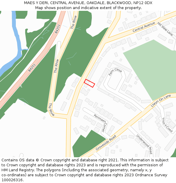 MAES Y DERI, CENTRAL AVENUE, OAKDALE, BLACKWOOD, NP12 0DX: Location map and indicative extent of plot