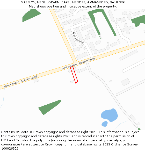 MAESLYN, HEOL LOTWEN, CAPEL HENDRE, AMMANFORD, SA18 3RP: Location map and indicative extent of plot