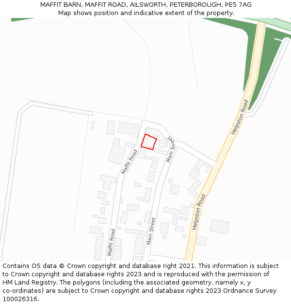 MAFFIT BARN, MAFFIT ROAD, AILSWORTH, PETERBOROUGH, PE5 7AG: Location map and indicative extent of plot