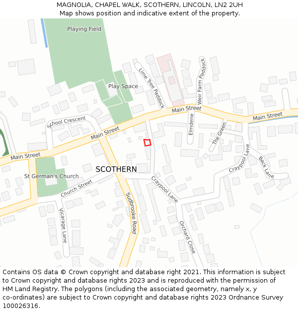 MAGNOLIA, CHAPEL WALK, SCOTHERN, LINCOLN, LN2 2UH: Location map and indicative extent of plot