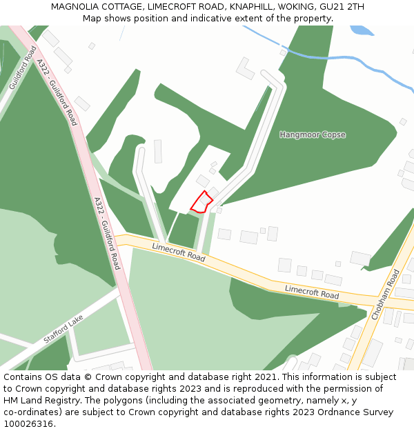 MAGNOLIA COTTAGE, LIMECROFT ROAD, KNAPHILL, WOKING, GU21 2TH: Location map and indicative extent of plot