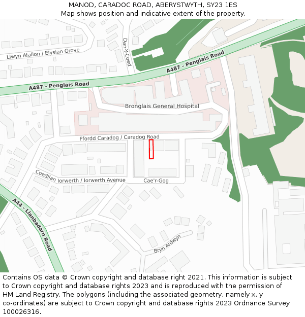 MANOD, CARADOC ROAD, ABERYSTWYTH, SY23 1ES: Location map and indicative extent of plot