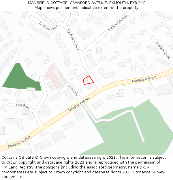 MANSFIELD COTTAGE, CRANFORD AVENUE, EXMOUTH, EX8 2HP: Location map and indicative extent of plot