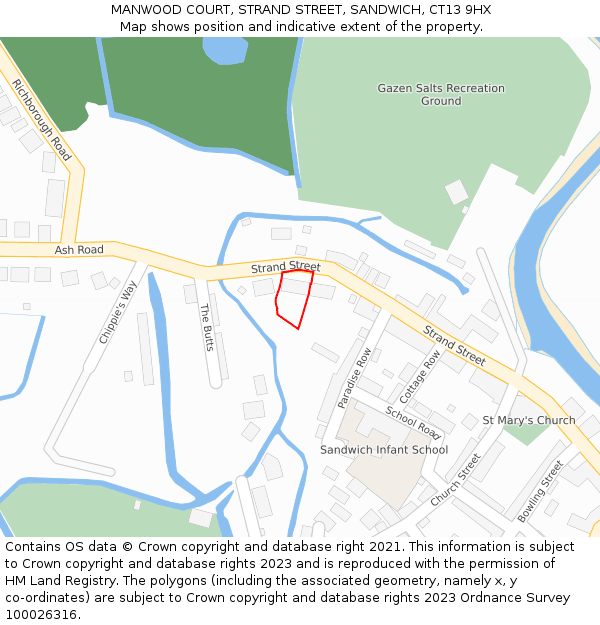 MANWOOD COURT, STRAND STREET, SANDWICH, CT13 9HX: Location map and indicative extent of plot