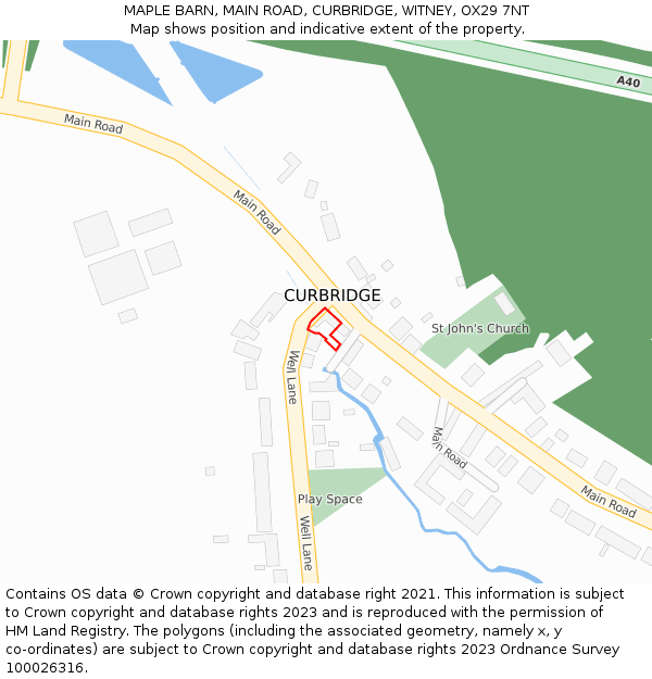 MAPLE BARN, MAIN ROAD, CURBRIDGE, WITNEY, OX29 7NT: Location map and indicative extent of plot