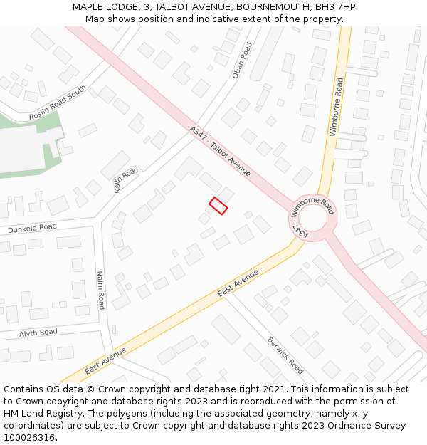 MAPLE LODGE, 3, TALBOT AVENUE, BOURNEMOUTH, BH3 7HP: Location map and indicative extent of plot