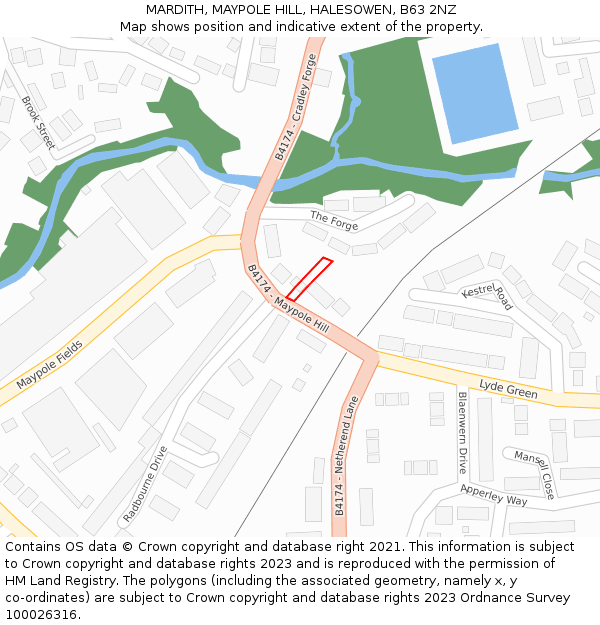 MARDITH, MAYPOLE HILL, HALESOWEN, B63 2NZ: Location map and indicative extent of plot