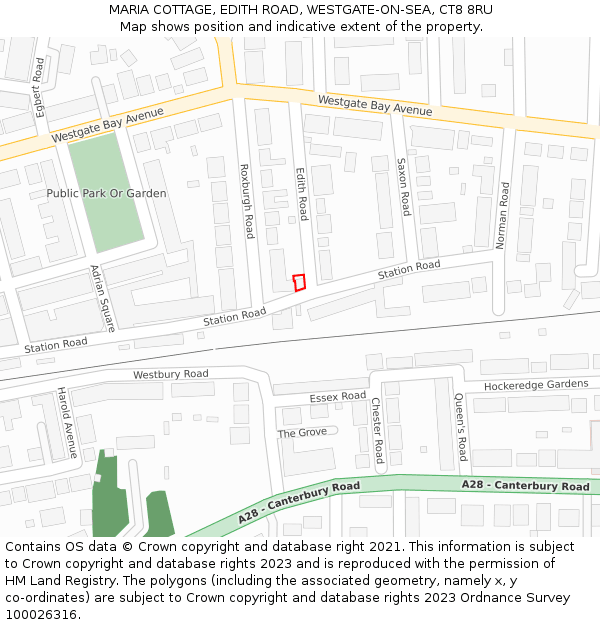 MARIA COTTAGE, EDITH ROAD, WESTGATE-ON-SEA, CT8 8RU: Location map and indicative extent of plot