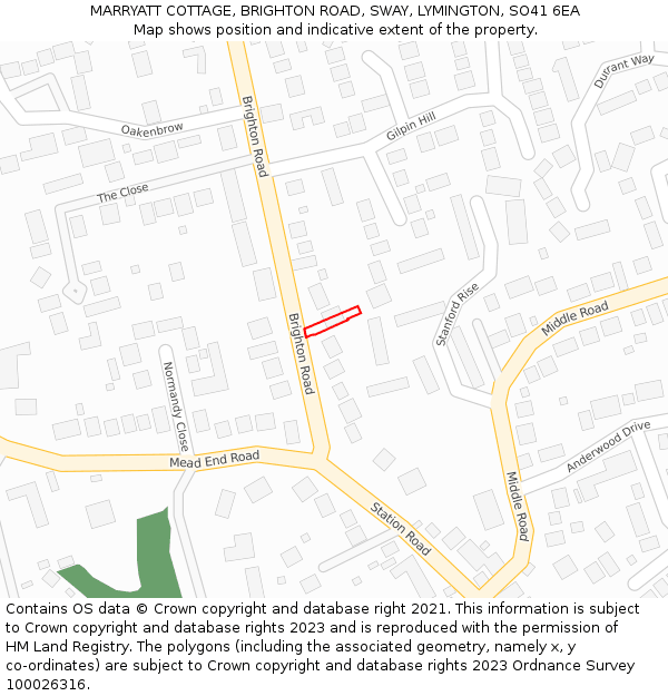 MARRYATT COTTAGE, BRIGHTON ROAD, SWAY, LYMINGTON, SO41 6EA: Location map and indicative extent of plot