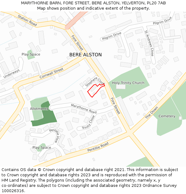 MARYTHORNE BARN, FORE STREET, BERE ALSTON, YELVERTON, PL20 7AB: Location map and indicative extent of plot