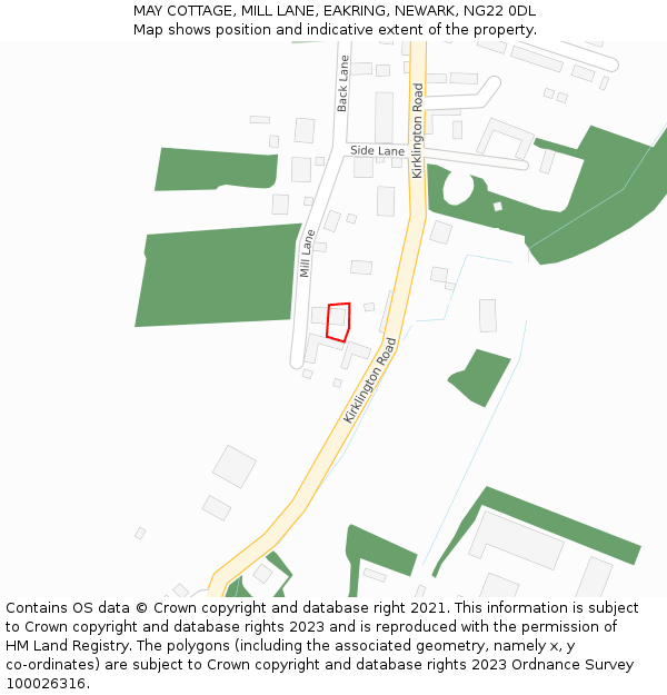 MAY COTTAGE, MILL LANE, EAKRING, NEWARK, NG22 0DL: Location map and indicative extent of plot