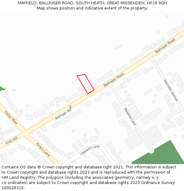 MAYFIELD, BALLINGER ROAD, SOUTH HEATH, GREAT MISSENDEN, HP16 9QH: Location map and indicative extent of plot