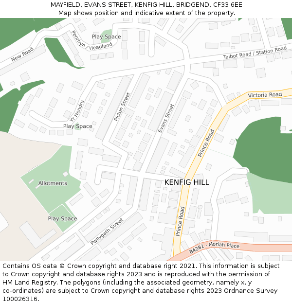 MAYFIELD, EVANS STREET, KENFIG HILL, BRIDGEND, CF33 6EE: Location map and indicative extent of plot