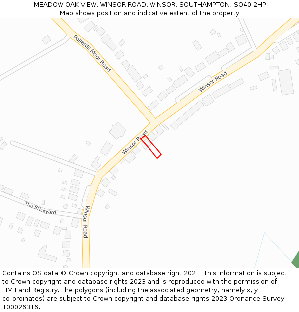 MEADOW OAK VIEW, WINSOR ROAD, WINSOR, SOUTHAMPTON, SO40 2HP: Location map and indicative extent of plot