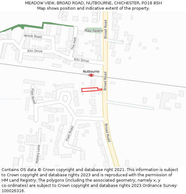 MEADOW VIEW, BROAD ROAD, NUTBOURNE, CHICHESTER, PO18 8SH: Location map and indicative extent of plot