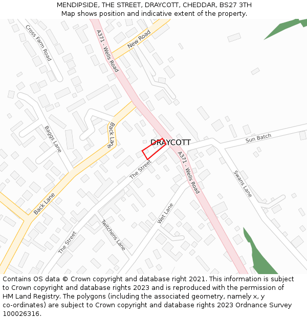 MENDIPSIDE, THE STREET, DRAYCOTT, CHEDDAR, BS27 3TH: Location map and indicative extent of plot