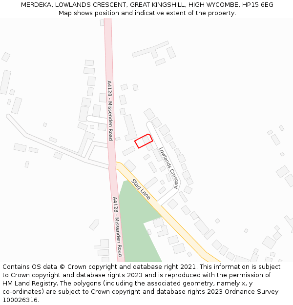 MERDEKA, LOWLANDS CRESCENT, GREAT KINGSHILL, HIGH WYCOMBE, HP15 6EG: Location map and indicative extent of plot