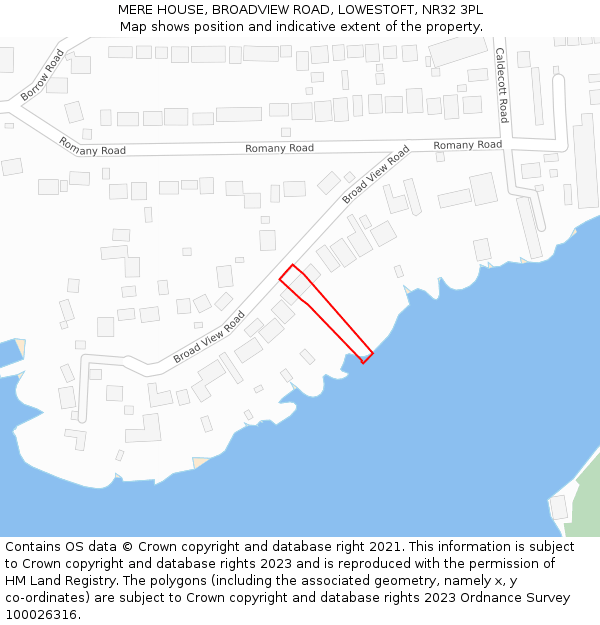 MERE HOUSE, BROADVIEW ROAD, LOWESTOFT, NR32 3PL: Location map and indicative extent of plot