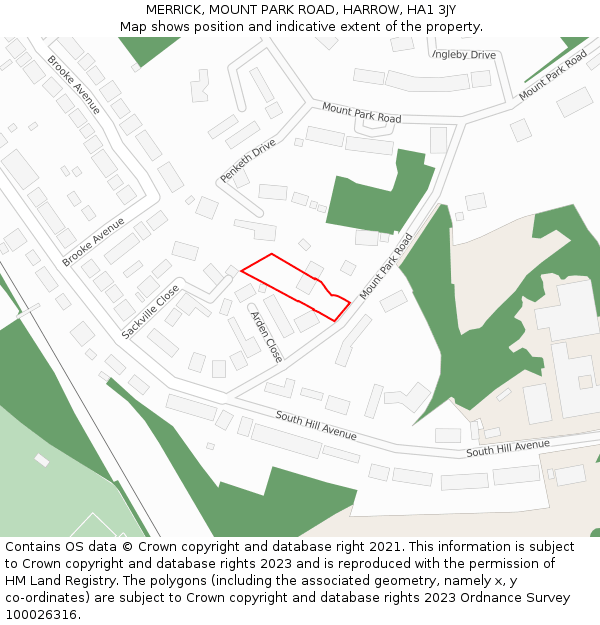 MERRICK, MOUNT PARK ROAD, HARROW, HA1 3JY: Location map and indicative extent of plot