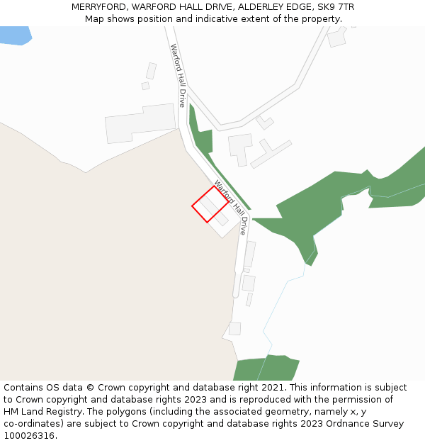 MERRYFORD, WARFORD HALL DRIVE, ALDERLEY EDGE, SK9 7TR: Location map and indicative extent of plot