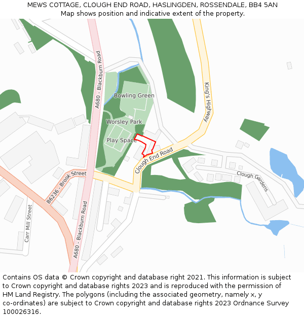 MEWS COTTAGE, CLOUGH END ROAD, HASLINGDEN, ROSSENDALE, BB4 5AN: Location map and indicative extent of plot