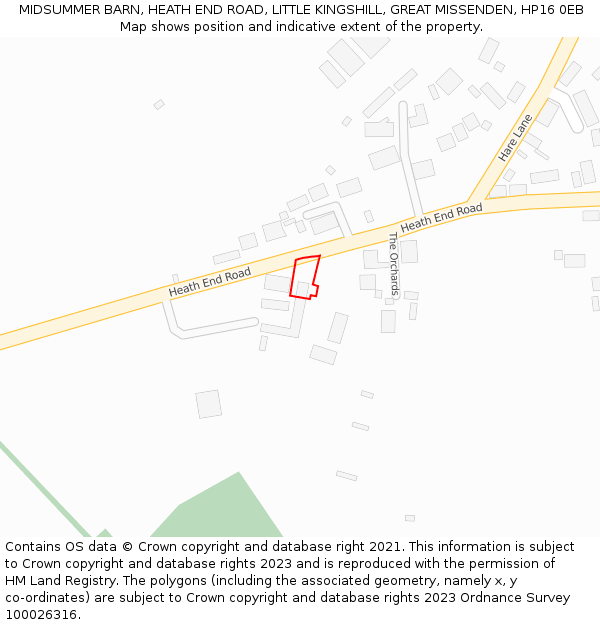 MIDSUMMER BARN, HEATH END ROAD, LITTLE KINGSHILL, GREAT MISSENDEN, HP16 0EB: Location map and indicative extent of plot