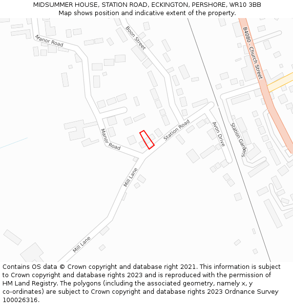 MIDSUMMER HOUSE, STATION ROAD, ECKINGTON, PERSHORE, WR10 3BB: Location map and indicative extent of plot