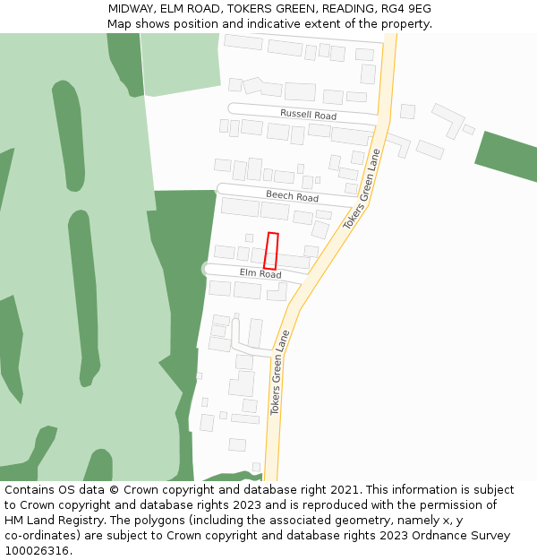 MIDWAY, ELM ROAD, TOKERS GREEN, READING, RG4 9EG: Location map and indicative extent of plot