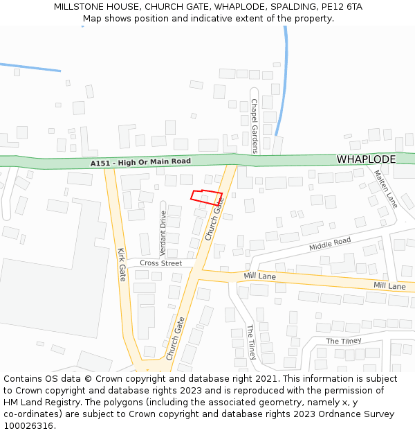 MILLSTONE HOUSE, CHURCH GATE, WHAPLODE, SPALDING, PE12 6TA: Location map and indicative extent of plot