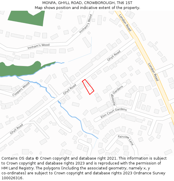 MONFA, GHYLL ROAD, CROWBOROUGH, TN6 1ST: Location map and indicative extent of plot