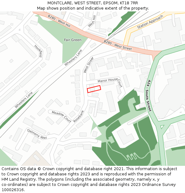 MONTCLARE, WEST STREET, EPSOM, KT18 7RR: Location map and indicative extent of plot