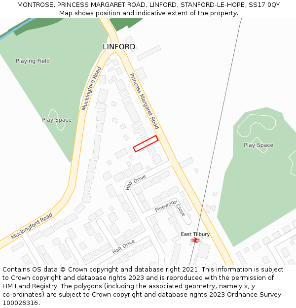 MONTROSE, PRINCESS MARGARET ROAD, LINFORD, STANFORD-LE-HOPE, SS17 0QY: Location map and indicative extent of plot