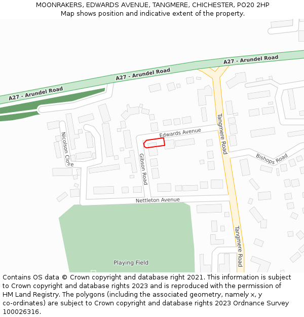 MOONRAKERS, EDWARDS AVENUE, TANGMERE, CHICHESTER, PO20 2HP: Location map and indicative extent of plot