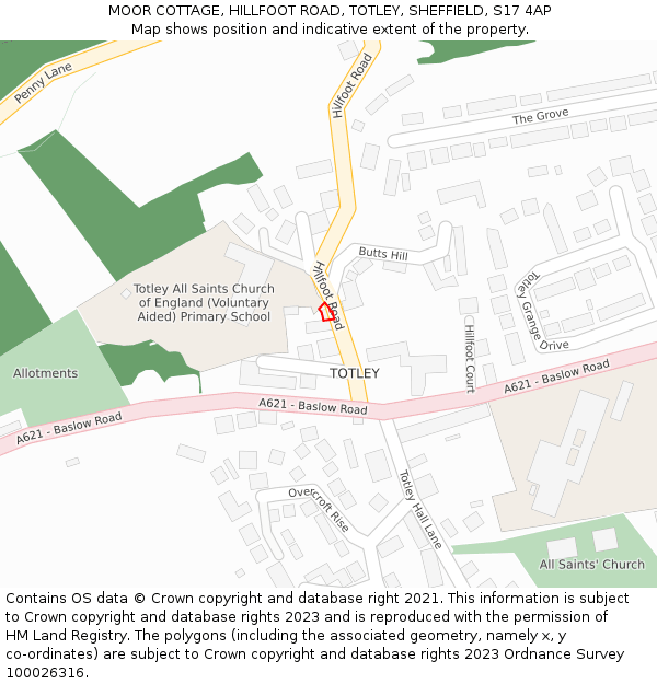 MOOR COTTAGE, HILLFOOT ROAD, TOTLEY, SHEFFIELD, S17 4AP: Location map and indicative extent of plot