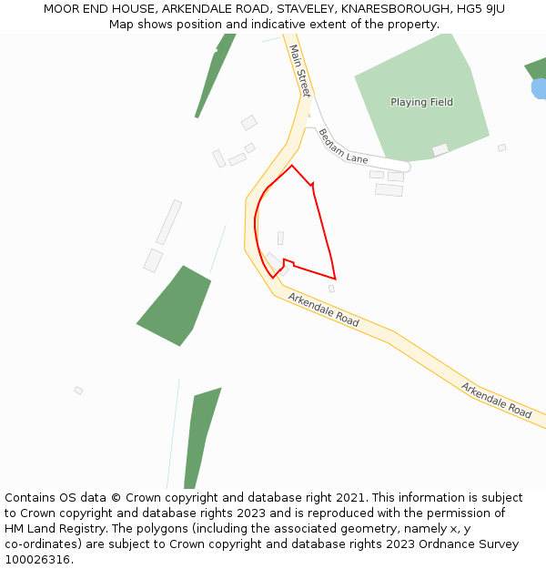 MOOR END HOUSE, ARKENDALE ROAD, STAVELEY, KNARESBOROUGH, HG5 9JU: Location map and indicative extent of plot