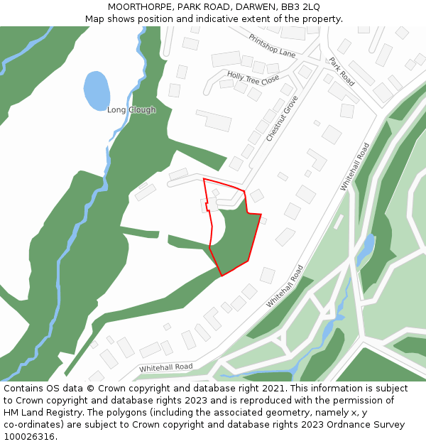 MOORTHORPE, PARK ROAD, DARWEN, BB3 2LQ: Location map and indicative extent of plot