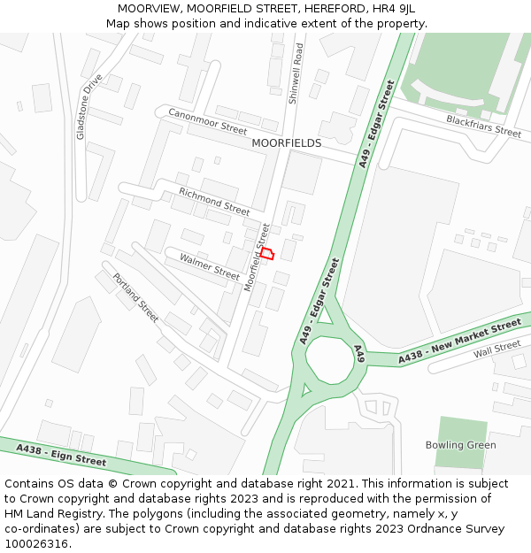 MOORVIEW, MOORFIELD STREET, HEREFORD, HR4 9JL: Location map and indicative extent of plot