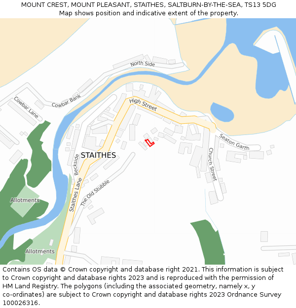 MOUNT CREST, MOUNT PLEASANT, STAITHES, SALTBURN-BY-THE-SEA, TS13 5DG: Location map and indicative extent of plot