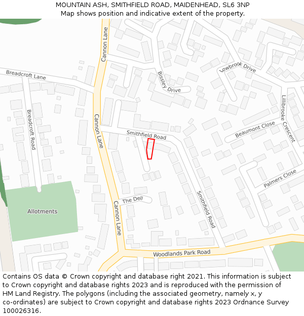 MOUNTAIN ASH, SMITHFIELD ROAD, MAIDENHEAD, SL6 3NP: Location map and indicative extent of plot