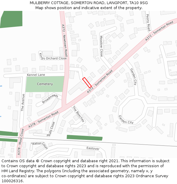 MULBERRY COTTAGE, SOMERTON ROAD, LANGPORT, TA10 9SG: Location map and indicative extent of plot