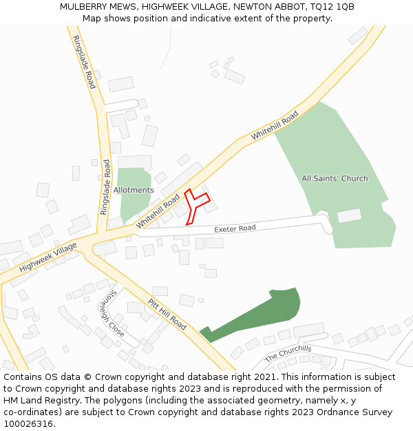 MULBERRY MEWS, HIGHWEEK VILLAGE, NEWTON ABBOT, TQ12 1QB: Location map and indicative extent of plot