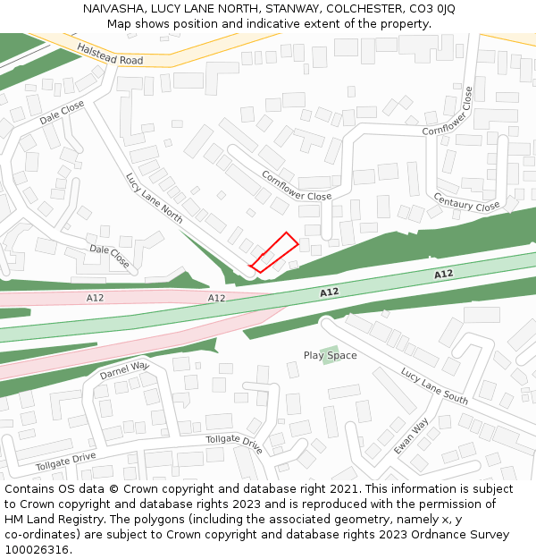 NAIVASHA, LUCY LANE NORTH, STANWAY, COLCHESTER, CO3 0JQ: Location map and indicative extent of plot